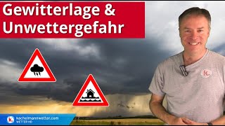 Montag Gewitterlage mit örtlichen Unwettern durch Starkregen  danach ruhiger und kühler [upl. by Rehptosirhc]