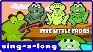 Five Little Speckled Frogs  Nursery Rhyme  With Lyrics by HooplaKidz SingALong [upl. by Ellehc]