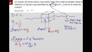 Como calcular la masa de un cuerpo sumergido empuje hidrostática [upl. by Ikoek]