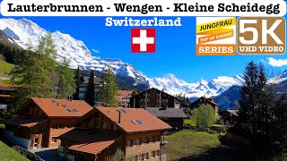 Lauterbrunnen  Wengen  Kleine Scheidegg Switzerland Train Journey Jungfrau Series 5K UHD Video [upl. by Ozne400]