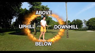 Different Lies amp Slopes  Above Feet Below Feet Uphill amp Downhill Lies  Golf With Michele Low [upl. by Joanna]