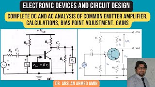 Complete DC and AC Analysis of Common Emitter Amplifier Calculations Bias Point Adjustment Gains [upl. by Strepphon636]