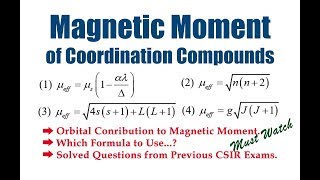 Magnetic Moment of Coordination Compounds  Orbital Contribution  Spin Orbital Coupling [upl. by Dhiren255]