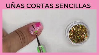 Uñas Cortas Decoradas Sencillas y Bonitas en 5 minutos [upl. by Ayekehs]