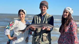 Cooking Osetra Sturgeon Fish with Fresh Herbs  Delicious and Healthy  Village life [upl. by Diane]