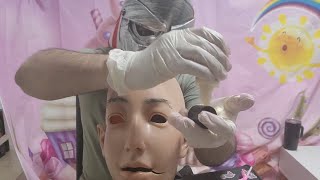 ASMR ♡ Doll Head Face Massage ♡ Ear Cupping Touching With Melting Cream Sounds Messy [upl. by Chuch]