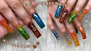 FALL POLYGEL NAILS✨ HOW TO AURA NAILS USING AIRBRUSH amp 3D NAIL ART FALL NAIL DESIGN  Nail Tutorial [upl. by Pier]