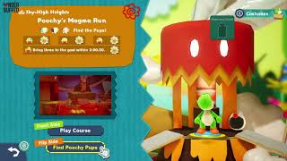 Yoshis Crafted World Poochys Magma Run  All Smiley Flowers Red Coins [upl. by Hbaruas]