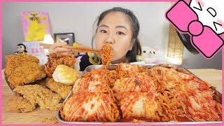 KIMCHI WRAPPED NUCLEAR FIRE NOODLES  KENTUCKY FRIED CHICKEN  MUKBANG [upl. by Mccreary]