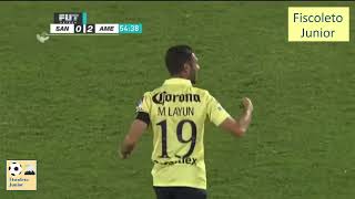 Santos 14 América  Jornada 10 Apertura 2014 Liga MX  Miguel Layún anota 4 goles [upl. by Katonah]