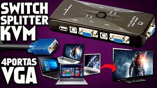 KVM Switch e Splitter VGA  4 Notebooks em 1 TV [upl. by Aerdnat]