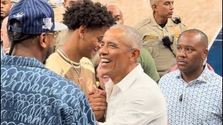 Barack Obama talking to Dwyane Wade and Carmelo Anthony courtside USA vs Canada [upl. by Jami]