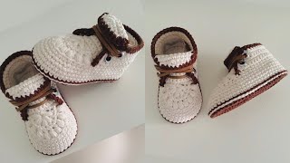 Bota zapato para bebe tejido a crochet  unisex  3 a 6 meses  paso a paso  Tejidos bebe [upl. by Ahsilac]