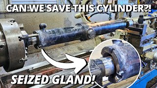 Can we SAVE This Cylinder with SEIZED Gland  Huge CAT 24M Motor Grader [upl. by Tompkins760]