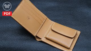 Make a leather Bifold Wallet free PDF Pattern Coin Pocket V2  가죽 반지갑을 만들어 보자 DIY 가죽공예 [upl. by Nickerson983]