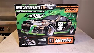 HPI Micro RS4 Drift  UNBOXING and First Try  R34 skyline [upl. by Ziom450]