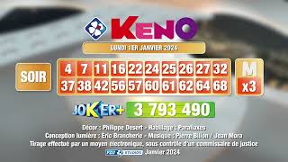 Tirage du soir Keno® du 01 janvier 2024  Résultat officiel  FDJ [upl. by Shimkus]