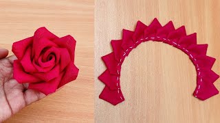 DIY How to make an adorable fabric rose flower  in just 4 minutes  Kapde ke Phool Banana [upl. by Bear352]