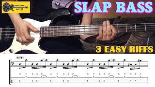 SLAP BASS Riffs For Beginners  3 Easy Slap Bass Lines Riffs  BASS LESSON TUTORIAL with TABS [upl. by Alexander]