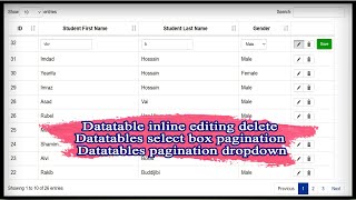 Datatable inline editing delete  Datatables select box pagination  Datatables pagination dropdown [upl. by Cammie459]