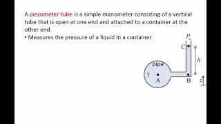 Fluid Mechanics Topic 33  Piezometer tube manometers [upl. by Conway162]