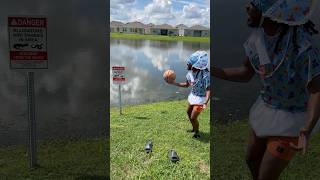 Grown Baby kicks basketball in alligator Lake 😳😂 shorts [upl. by Drofdeb]