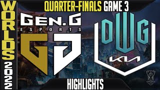 GEN vs DK Highlights Game 3  Worlds 2022 Quarterfinals  GenG vs Damwon KIA G3 [upl. by Madeleine]