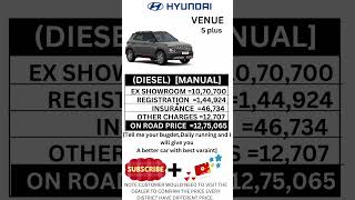 HYUNDAI VENUE S PLUS DIESEL MANUAL ON ROAD PRICE [upl. by Marquardt42]