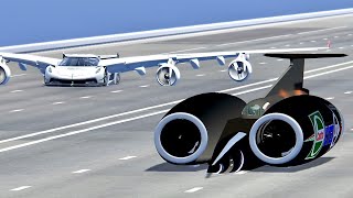 Thrust SSC Fastest Car In The World VS Koenigsegg Jesko with Airplane Kit  Drag Race 20 KM [upl. by Akenihs178]