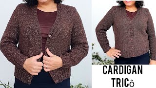 Cardigan de tricô com cava  Tutorial knitting subtitles [upl. by Peednam]