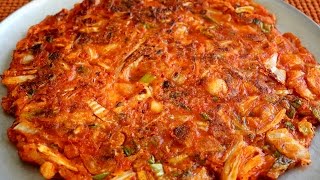 Two kinds of kimchi pancakes Kimchijeon 김치전 [upl. by Ris]