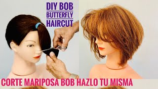 Corte Mariposa Bob Hazlo Tu Misma  DIY BUTTERFLY BOB HAIRCUT [upl. by Damour]