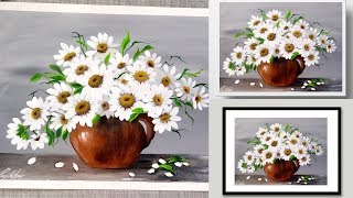 SIMPLE Acrylic Painting Demonstration  Daisies  WHITE Flower Painting  Easy Painting [upl. by Meihar781]