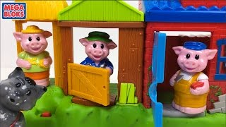 MEGA BLOKS  THREE LITTLE PIGS PLAYSET WITH THREE LITTLE PIGS HOUSES A WOLF AND SOUNDS  UNBOXING [upl. by Teddy]