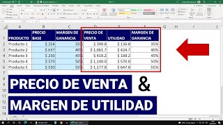 Obtener el PRECIO DE VENTA y comprobar el MARGEN DE GANANCIA de un producto en Excel [upl. by Mathur]