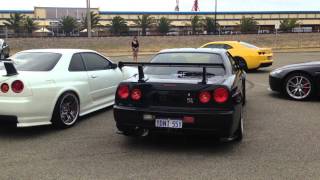 R34 GTR 1000HP GOLDFINGER AntiLag Sound  Start Up amp Revving [upl. by Etteniuqna]