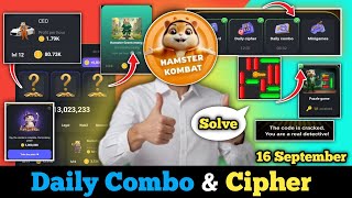 Hamster Kombat daily combo amp Daily cipher amp Mini Game Solve 16 September Hamster Kombat daily combo [upl. by Pleasant92]