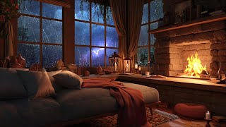 Cozy Rain on Window  Thunderstorm amp Warm Fireplace  Deep Sleep Study and Relaxation Sounds [upl. by Boyes840]