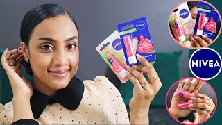 Nivea Lip Balm Pink Guava Vs Watermelon Shine  24hr Long Lasting Moisture  Nivea Lip balm Review [upl. by Ylreveb]