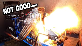 Huge Engine Dyno Explosion with Blown Big Block [upl. by Adnohsad]