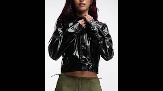 PIMKIE Vinyl Biker Jacket Shiny Wetlook Black Women  Asos [upl. by Claude]