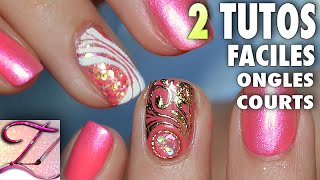 2 Tutos nail art facile ongles courts en gel pour pose salon rapide [upl. by Rukna]