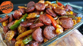 Shrimp and Sausage Skillet Dinner on the Blackstone Griddle [upl. by Ahsienod]