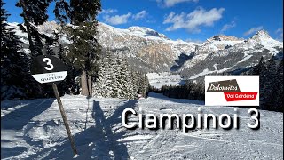 Pista Ciampinoi 3 la mitica nera che scende verso Selva Val Gardena dolomitisuperski skislopes [upl. by Etteiluj]