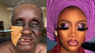 VIRAL 😱😳🔥NIGERIAN GRANDMA BRIDAL MAKEUP amp GELE TRANSFORMATION💄MAKEUP TUTORIAL 🔥✂️💉💉 [upl. by Salmon]