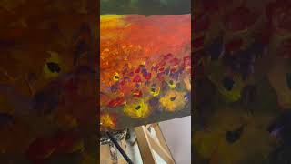 painting a beautiful sunset landscape painting fields of sunset flowers [upl. by Adelle]