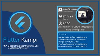 Flutter Kampı  Liste Türleri ve Oluşturma Methodları  Navigasyon İşlemleri  Gürkan Fikret Günak [upl. by Aruat]