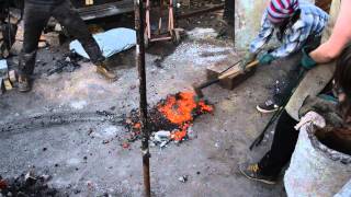 Making bloomery iron at Bushfire Forge July 2013 [upl. by Aslehc]