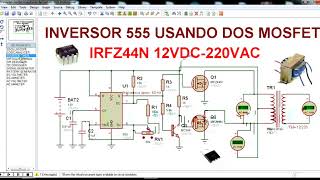 INVERSOR 555 CON DOS MOSFET IRFZ44N 12VDC220VAC [upl. by Cortie]