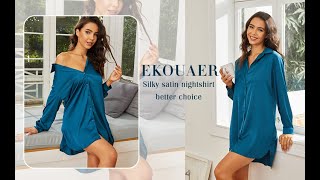 Satin Nightgowns for Women Silk Button Down Nightshirt Long Sleeve Sleepshirt  shorts [upl. by Naara]